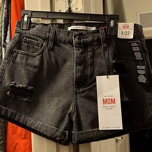 Ashy black denim high waist shorts
